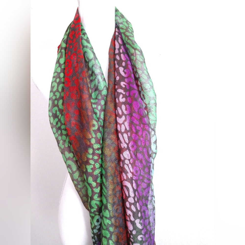 Multicolored Rainbow Abstract Animal Print Infinity Scarf Circle Loop Berytos - Picture 2 of 4